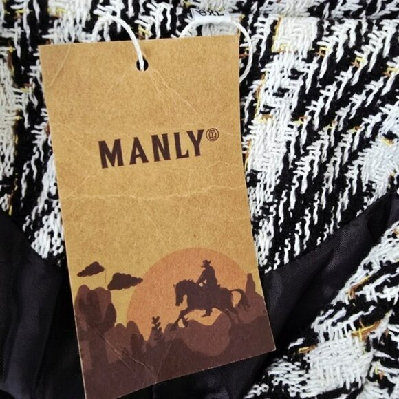 Women's Black White Tweed Plaid Jacket Coat Size 3XL Snaps Lined Linen Cotton - Picture 9 of 15